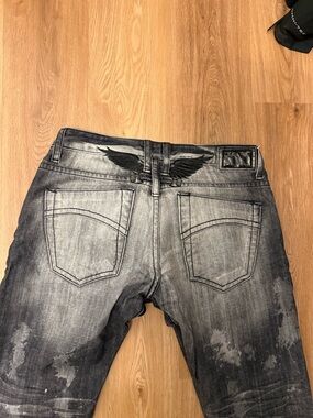 Robin’s Jean Men's Washed Black Denim Jeans with Wing Back Detail size 34